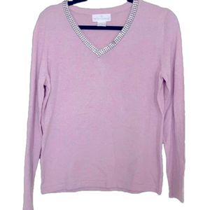 𝅺soft Surroundings v-neck beaded lilac  Silk Cashmere Pullover.SMALL